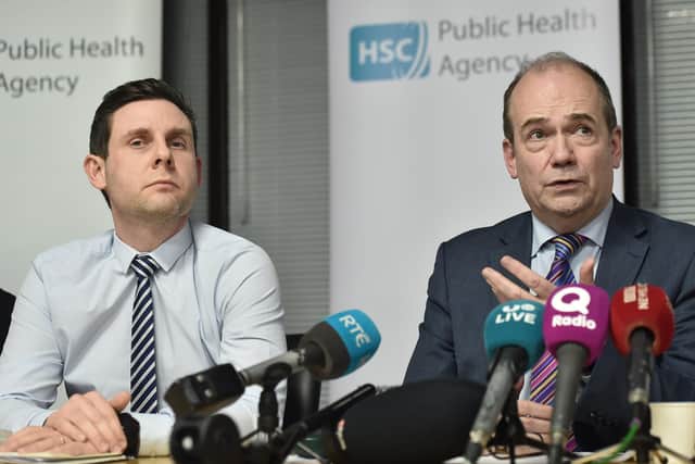 NI Chief Medical Officer, Dr. Michael McBride (right) held a press conference on Thursday evening to confirm one person had tested positive for Coronavirus in Northern Ireland. (
Photo Colm Lenaghan/Pacemaker Press)