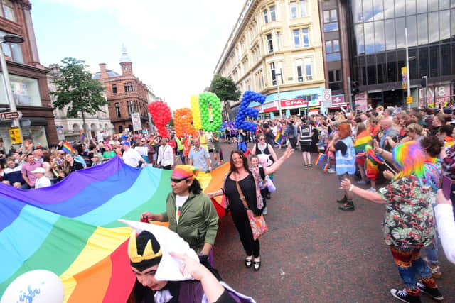 A gay pride march in Belfast. Pacemaker Press Belfast 05-08-2017:   Picture By: Arthur Allison.
