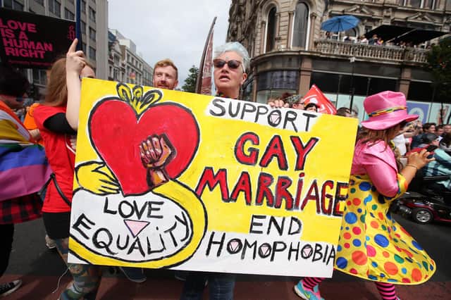 Marchers at Belfast's gay pride parade in 2016