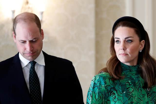 The Duke and Duchess of Cambridge arrive to meet with the President of Ireland, Michael D. Higgins and his wife Sabina Coyne at Aras an Uachtarain, Dublin, during their three day visit to the Republic of Ireland.