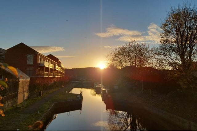Sun rising over the canal in Mirfield