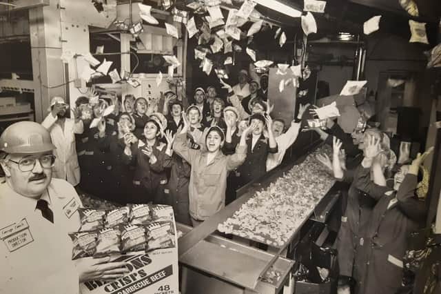 Celebrating a profit boost at Bensons Crisps in April 1989. Do you know anyone?