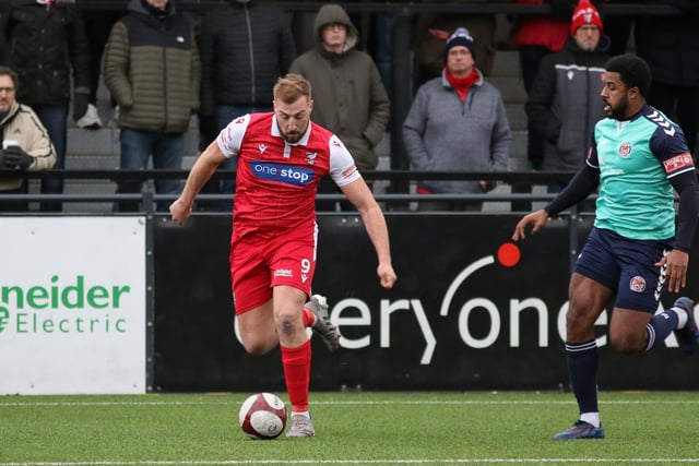 Striker Jake Day pushes forward for for Boro in their 1-1 draw with Hyde United

Photo by Morgan Exley