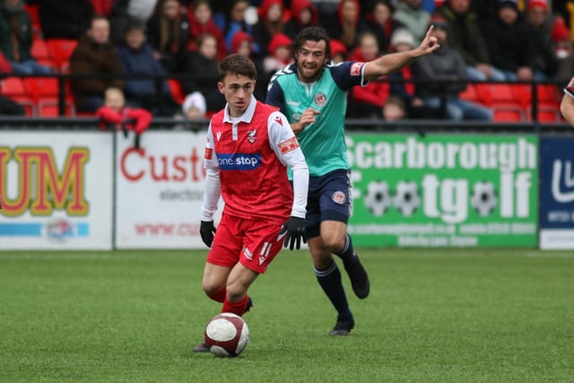 Cameron Wilson on the ball for Boro in their 1-1 draw with Hyde United

Photo by Morgan Exley