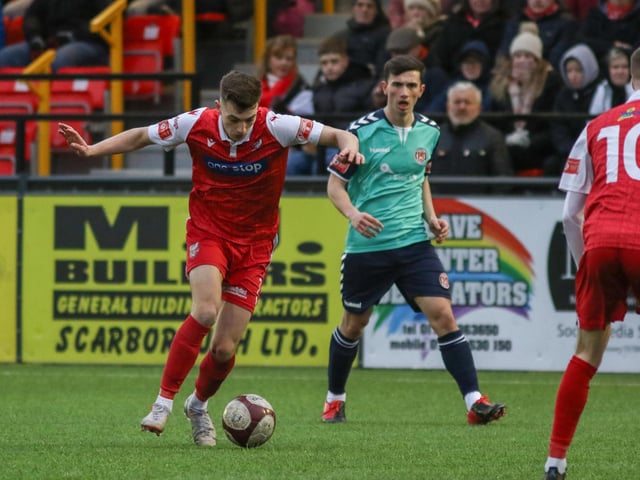 Luca Colville brings the ball clear for for Boro in their 1-1 draw with Hyde United
Photo by Morgan Exley