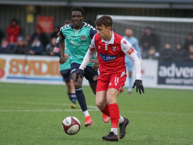 Cameron Wilson on the ball for Boro in their 1-1 draw with Hyde United

Photo by Morgan Exley