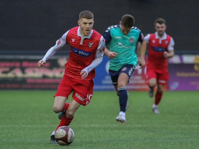 The impressive Kieran Glynn presses on for Boro in their 1-1 draw with Hyde United
Photo by Morgan Exley