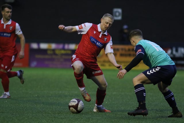 Sub James Cadman on the ball for Boro in their 1-1 draw with Hyde United

Photo by Morgan Exley