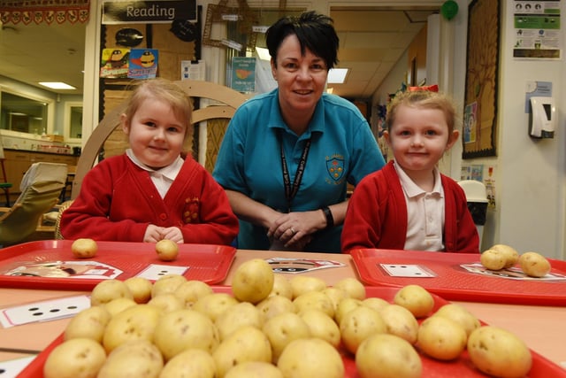 The ‘Rainbow Challenge’ embeds an approach to learning and development which support children in continuous provision.  This week children are learning about food shops through the text ‘Supertato’ in the classroom children print with vegetables, they make their own Supertatos using craft materials,  They’re substituting using new potatoes and exploring sensory play combining herbs with playdough.