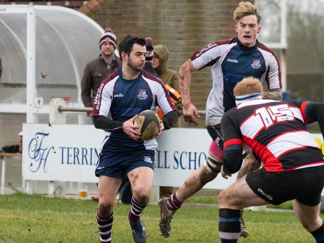 Joe Davies takes the ball forward