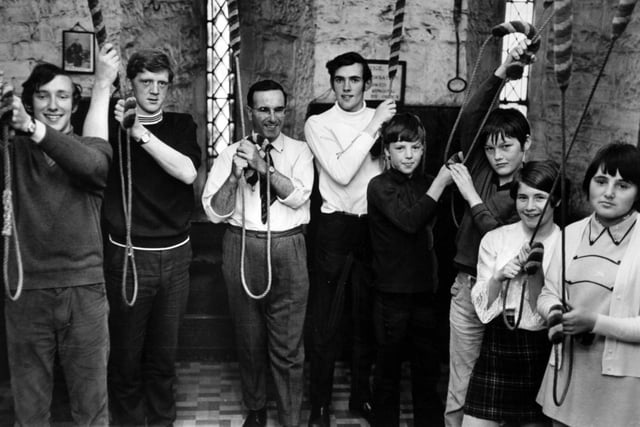 The new bell-ringing team at Armley Christ Church in July 1970. Pictured, from left, is Nigel Thornton, Philip Barehead, Edward Lofthouse, Richard Thornton, Michael Tiffany, Stuart Armitage, Denise Rodgers and Sharon Preston.