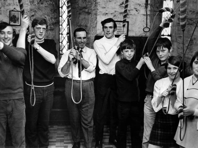 The new bell-ringing team at Armley Christ Church in July 1970. Pictured, from left, is Nigel Thornton, Philip Barehead, Edward Lofthouse, Richard Thornton, Michael Tiffany, Stuart Armitage, Denise Rodgers and Sharon Preston.