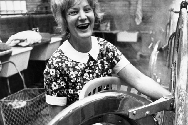 Judith Elliott from Armley is pictured enjoying her visit to the wash house in September 1970.