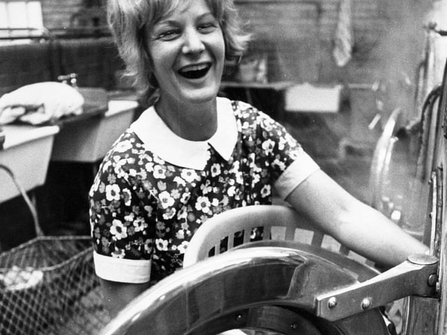 Judith Elliott from Armley is pictured enjoying her visit to the wash-house in September 1970.