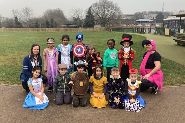 The children at Orchard Fields Community School dressed up at their favourite book characters for World Book Day. (pictured are pupils from the Year 2 class with Miss Giles and Mrs Browne - photo submitted from the school)