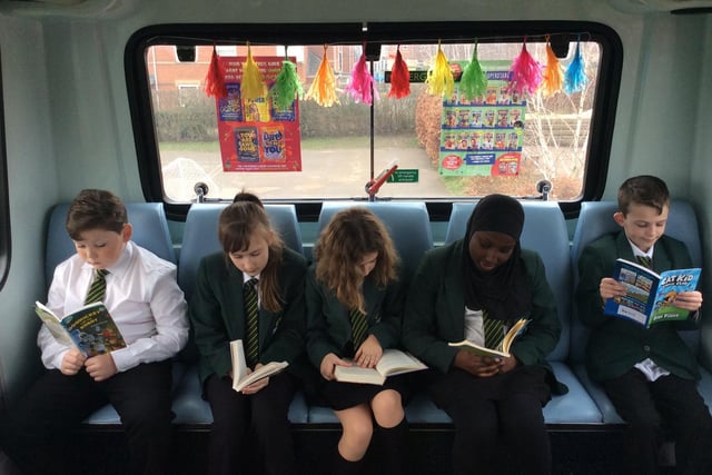 At Dashwood Academy, students enjoyed bringing in their favourite piece of literature to read on World Book Day. (Pictured: Pupils: Beau Ellis, Sokhna Gaye, Pranzera Behari, Wiktoria Kolacz, Patrick Rooney. All Year 6 students on the reading bus.