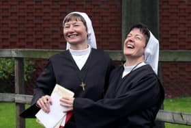 Elaine Kelly and Martina Purdy after joining the Adoration Convent, Falls Road, Belfast .Picture Ann McManus/Pacemaker