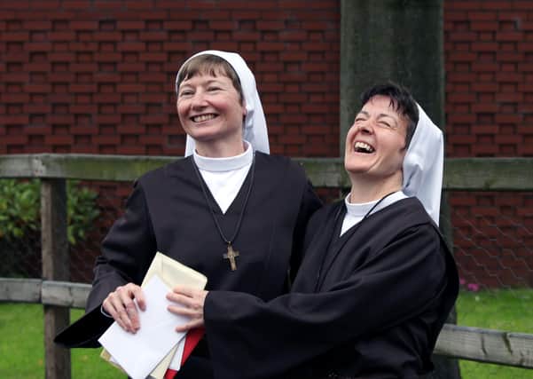 Elaine Kelly and Martina Purdy after joining the Adoration Convent, Falls Road, Belfast .
Picture Ann McManus/Pacemaker