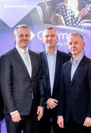 Pictured are Kevin Holland, CEO, Invest NI with Dr Paul McMullan, Chief Technical Officer and co-founder, EventMAP and Dr Barry McCollum, CEO and co-founder, EventMAP
