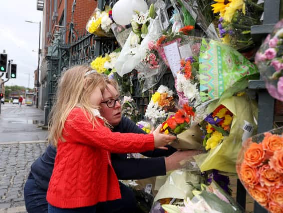 PACEMAKER PRESS BELFAST
28/6/2020
Flowers on the gate of Saint Malachy's College as people pay tribute to 14 year old Noah Donohoe