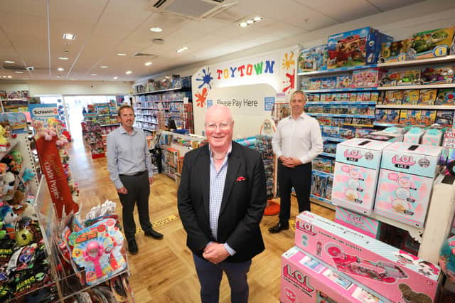 Pictured at Toytown in Newtownards is (clockwise from left) Paul McClurg, Head of Belfast Business Banking, Bank of Ireland UK, Gavin Kennedy, Head of Business Banking (NI), Bank of Ireland UK, and Alan Simpson, owner and Managing Director of Toytown