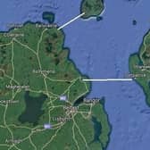 Two proposed locations for where a bridge between Northern Ireland and Scotland could be built.