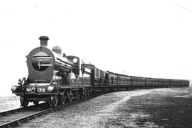 The Belfast to Kingstown Mail Train of the late 1910s and early 1920s with S class 4-4-0 No 172 "Slieve Donard" in charge. The Travelling Post Office carriage is next the locomotive. Sister loco No 171 "Slieve Gullion" is now in the care of the Railway Preservation Society of Ireland