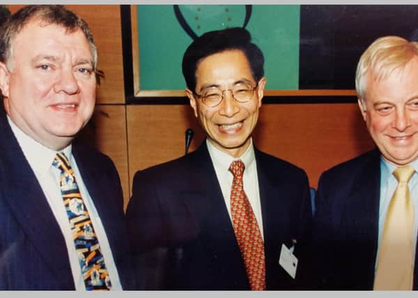 John Cushnahan, a former Alliance Party leader then Fine Gael MEP, who was European Parliament Rapporteur for Hong Kong from 1997 to 2004 after Hong Kong was handed back to China. Pictured in 2002 with Martin Lee, leader and founder of Hong Kong Pro-Democracy Movement and Chris Patten, EU External Relations Commissioner and before that the last governor of Hong Kong