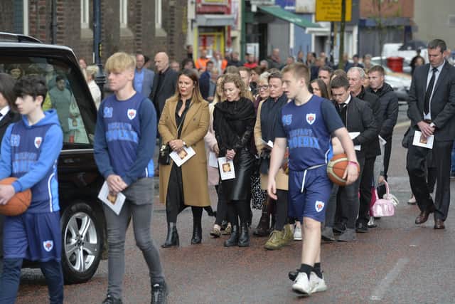 Friends and relatives pictured at the funeral of Noah Donohoe