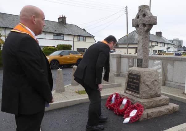 Members of Ballymacarrett District LOL lay a wreath in east Belfast to mark the 104th Anniversary of the Battle of the Somme. The ceremony was in lieu of an annual parade which was cancelled due to the Coronavirus pandemic.