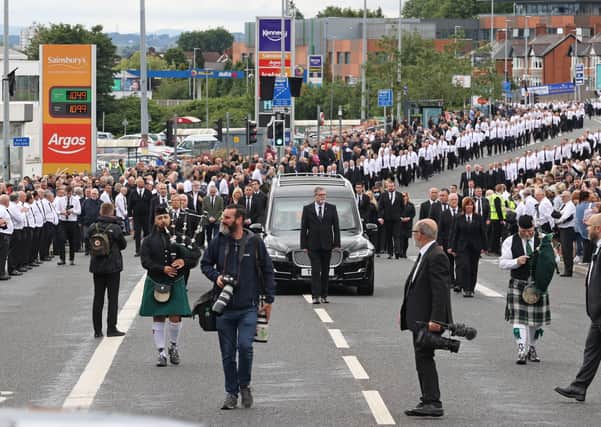 The funeral procession of the IRA leader IRA Bobby Storey after the funeral at St Agnes' Church in west Belfast on Tuesday. Photo: Liam McBurney/PA Wire