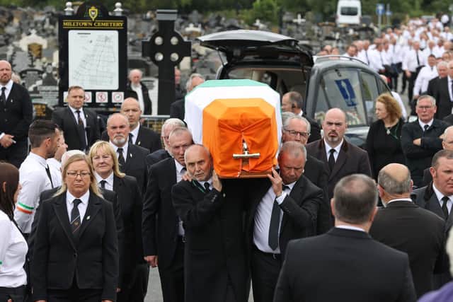 Bobby Storey's coffin draped in the flag of the Republic of Ireland. (Photo: PA Wire)