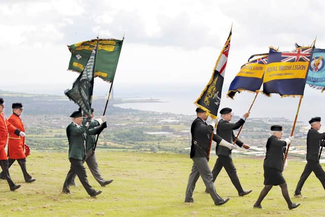 The Battle of the Somme Remembrance Parade and Service at the Knockagh War Memorial overlooking Belfast Lough in 2010. Taking part were Chelsea Pensioners, two of whom marched behind the colour party at the head of the parade. Picture: Alan Lewis/Photopress Belfast