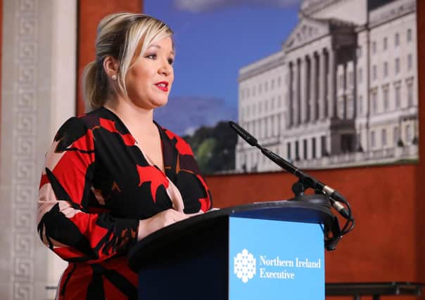 Deputy First Minister Michelle O'Neill pictured during a recent joint Coronavirus briefing with First Minister Arlene Foster