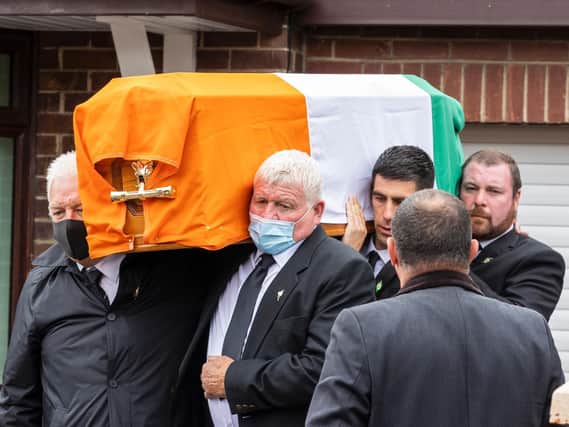 Members of the Storey family carry the coffin of senior Irish Republican and former leading IRA figure Bobby Storey ahead of his funeral in west Belfast. (Photo: PA Wire)