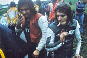Armoy Armada members Joey Dunlop and Mervyn Robinson in 1977.