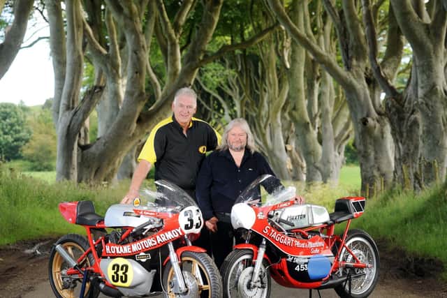 Armoy Clerk of the Course Bill Kennedy with Jim Dunlop, the only surviving member of the legendary Armoy Armada.