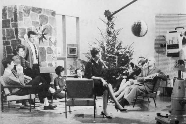 Studio 2 inside Havelock House in the 1960s with guests including Frank Carson, Gloria Hunniford and Rev David Burke