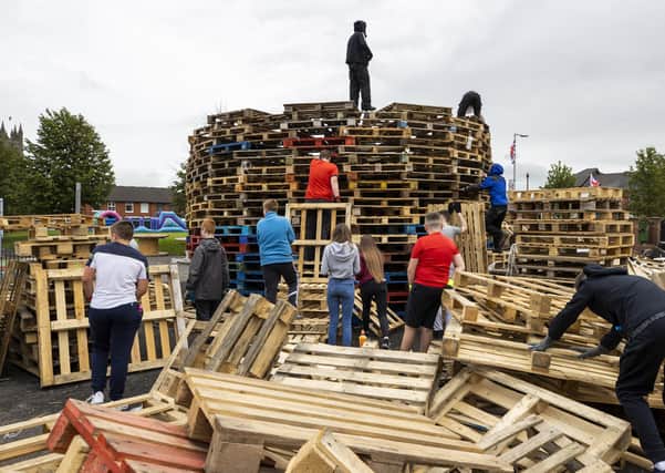 Preparations are made for an 11th night bonfire in Belfast. Photo: Liam McBurney/PA Wire