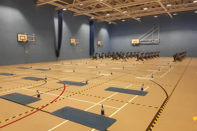 Mats and bikes for fitness and spinning classes are socially distanced