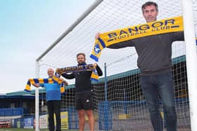 Keith Gillespie (right) will work with Lee Feeney (centre), who took over as manager of Bangor last month