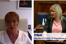 Martina Anderson, left, speaking on Inside Politics this week – the day before Michelle O’Neill again  defended Bobby Storey’s funeral
