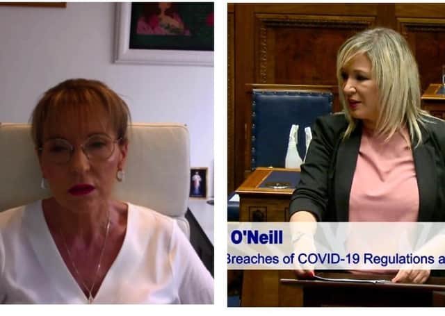 Martina Anderson, left, speaking on Inside Politics this week – the day before Michelle O’Neill again  defended Bobby Storey’s funeral