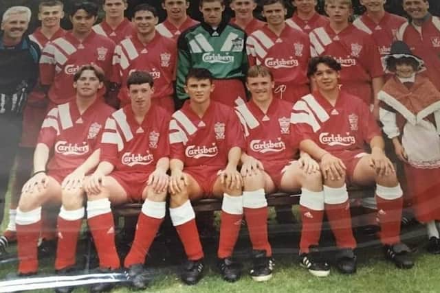 Rodney McAree (middle row, third from right) pictured in a Liverpool squad including Robbie Fowler and Dominic Matteo