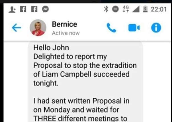 The message sent by Fermanagh and Omagh Independent Councillor Bernice Swift to John Connolly.