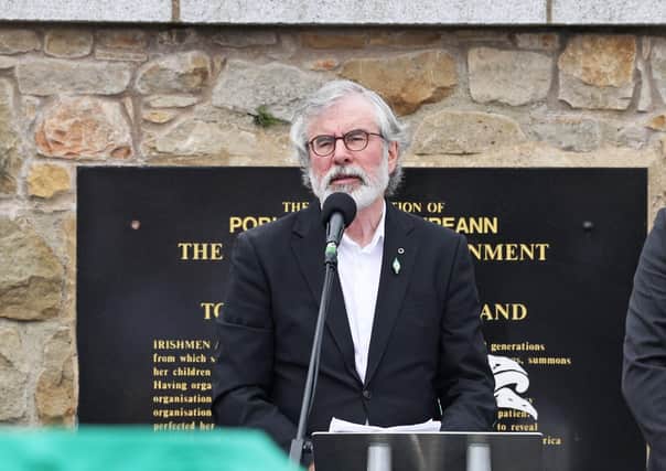 Former Sinn Fein president Gerry Adams (left) speaks at the funeral of Bobby Storey. Samuel Morrison writes: "A key part of any republican funeral is the oration to the faithful where you spout guff about how oppressed Ireland is, how the next generation must pick up the cause. Adams did not disappoint"