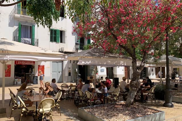 General view of eateries in Ibiza Town. Last-minute British holidaymakers have embraced the "new normal" travel experience by heading to Ibiza on the first weekend of the relaxation of UK quarantine rules. Photo: Tom Pilgrim/PA Wire