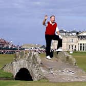 USA's Jack Nicklaus waves to the crowds on the eighteenth hole  at St Andrews in 2005.