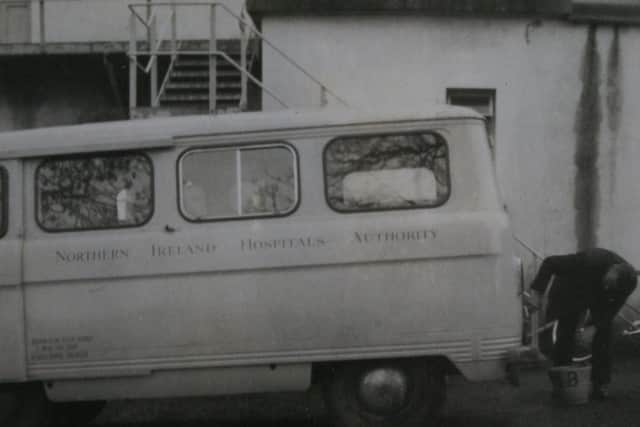 Ambulance and Ambulance Driver.  Killadeas Hospital. Late 1950s.