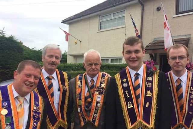 Members of Young Mens Christian Total Abstinence LOL 747 on 12th July prior to leaving the WMs home for the walk to Barnetts Demesne in Belfast. Picture courtesy of William Craig